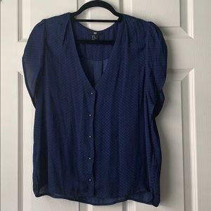 H&M Blue Dotted Button Down Blouse
